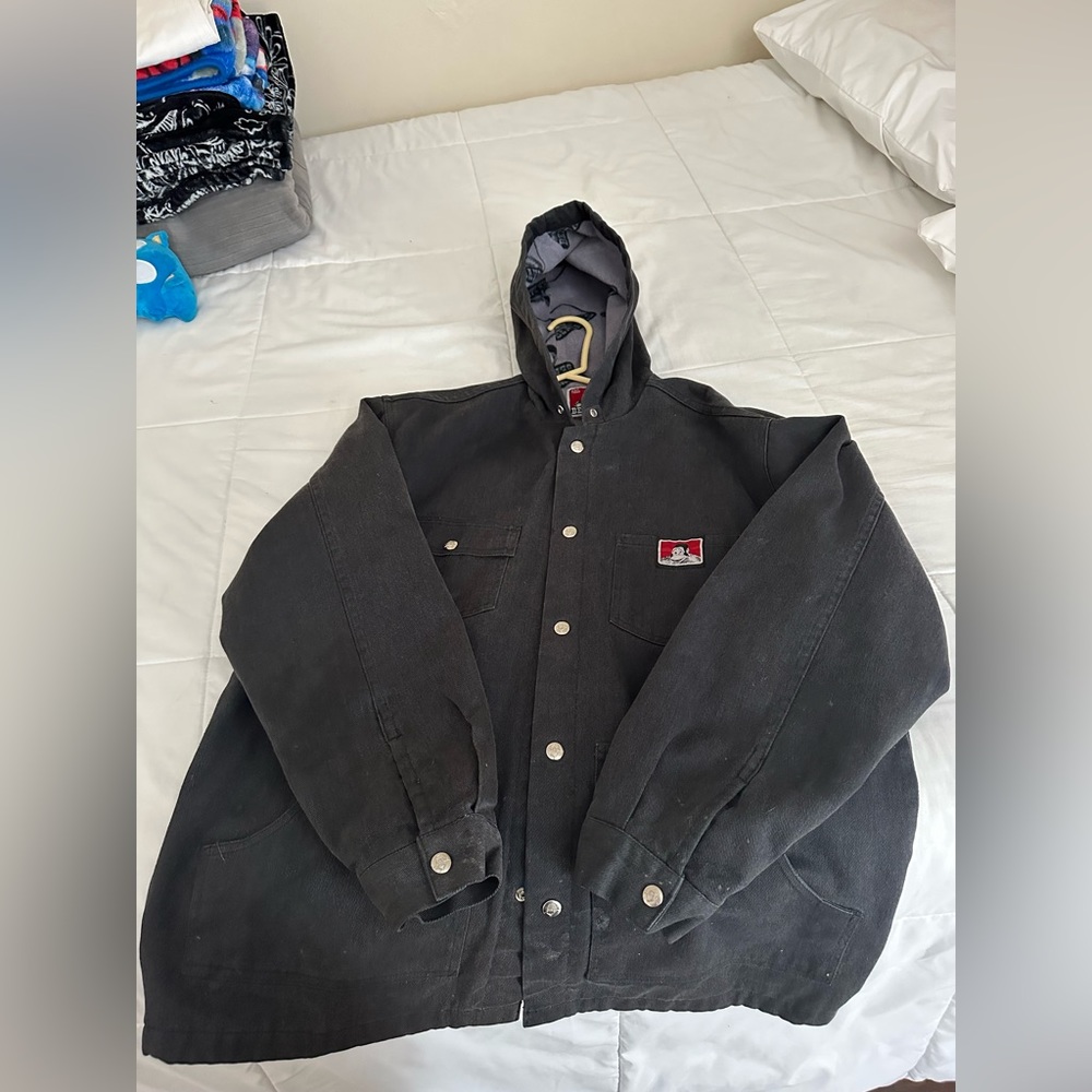 Ben Davis Hoodie Men Large Black Full Zip Sweater Jacket Vintage